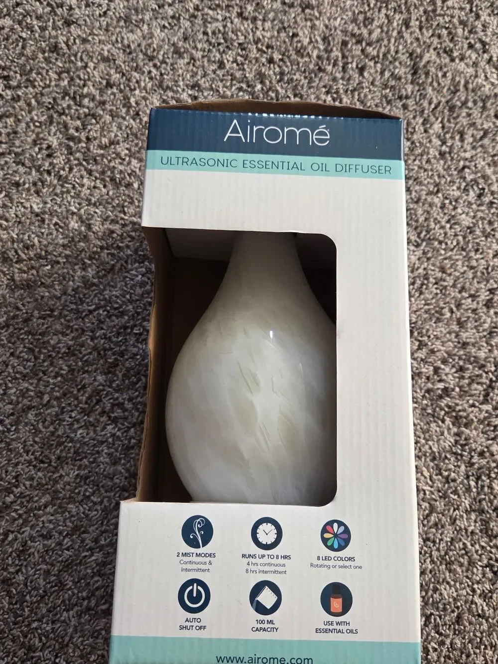Airomé Rainstorm White Ultrasonic Essential Oil Diffuser, NEW